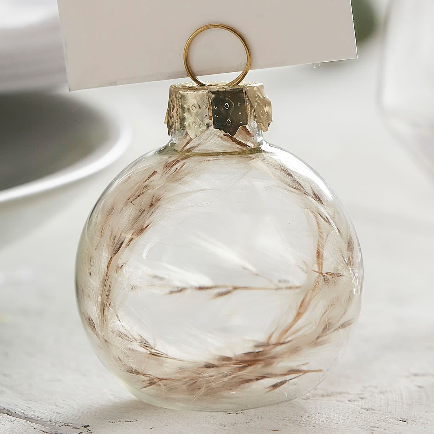 Bilde av Bordkortholder i glass i lys beige med kort-6 pk