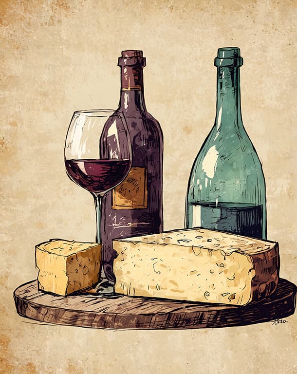 Bilde av  Plakat - Rustic Wine & Cheese