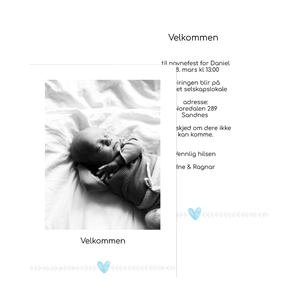 Hjerte lyseblå tosidig trykte invitasjonskort 10x15